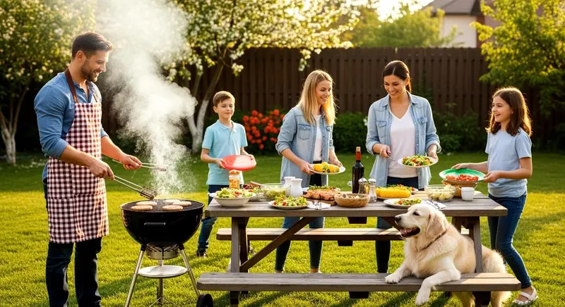 Superior Pest Management controls pests in the backyard before the family hosts a summer barbecue in Charlotte, which features a grill and picnic table.