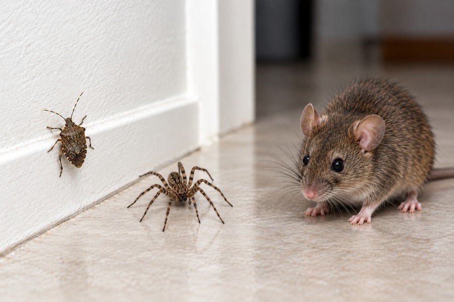 Stink bug, spider and rodent in a Charlotte home requiring professional pest control services from Superior Pest Management